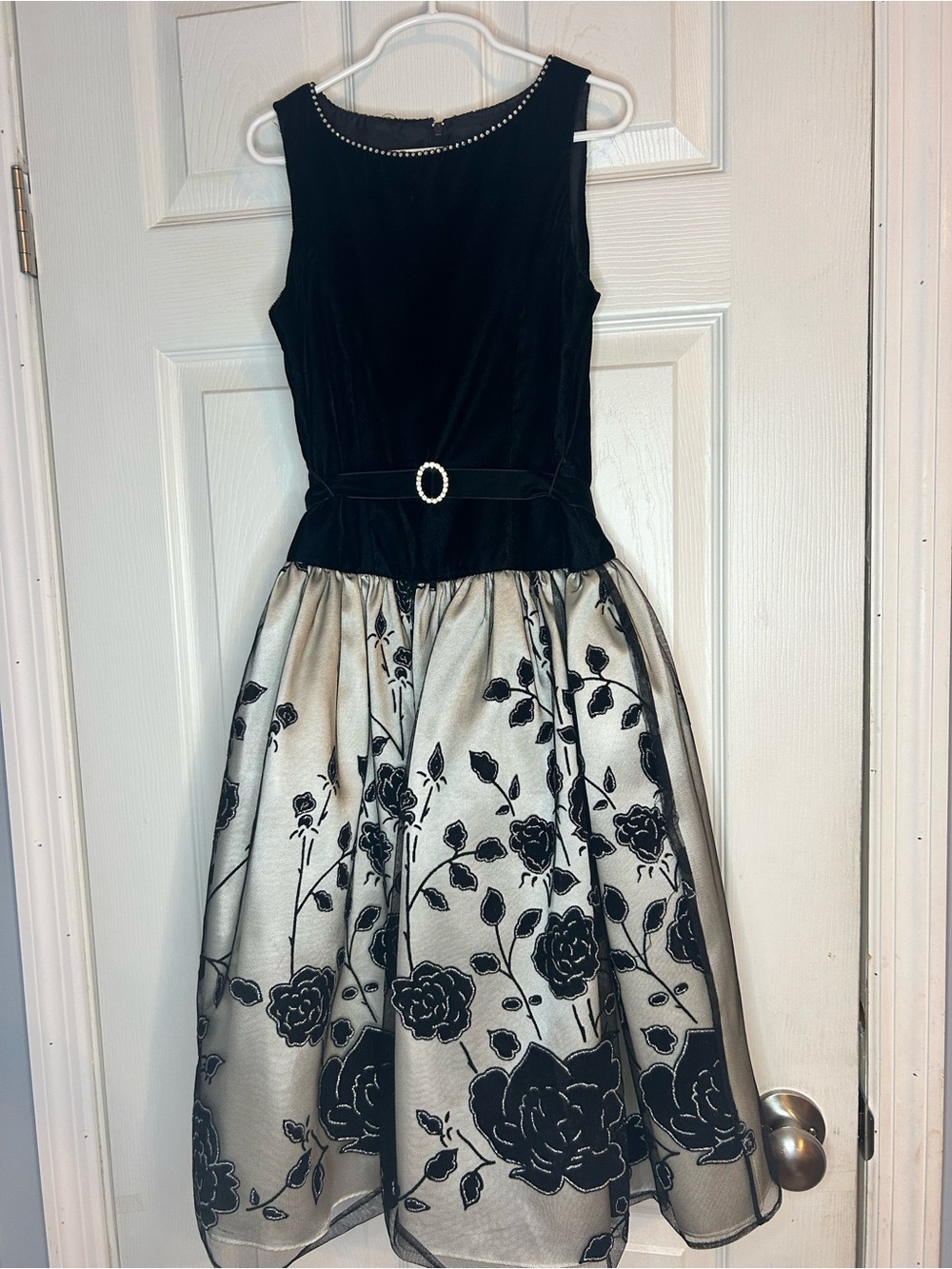 Rare Editions Black and Ivory Floral Tulle Party Dress